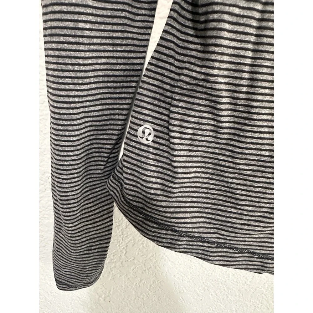 Lululemon  Sunset Salutation Long Sleeve Top Gray Stripe Faux Wrap V Neck